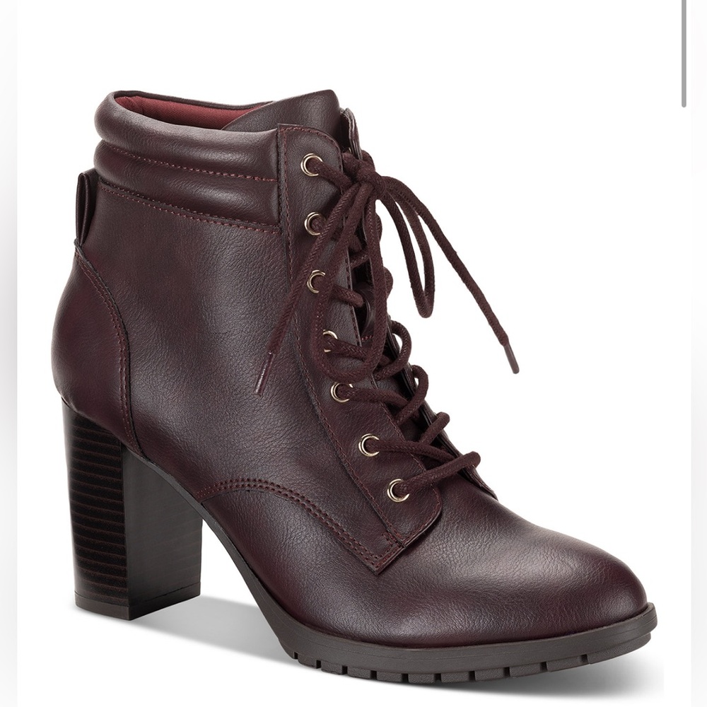 Style & Co Wine Laurellee Lace-Up Dress Booties